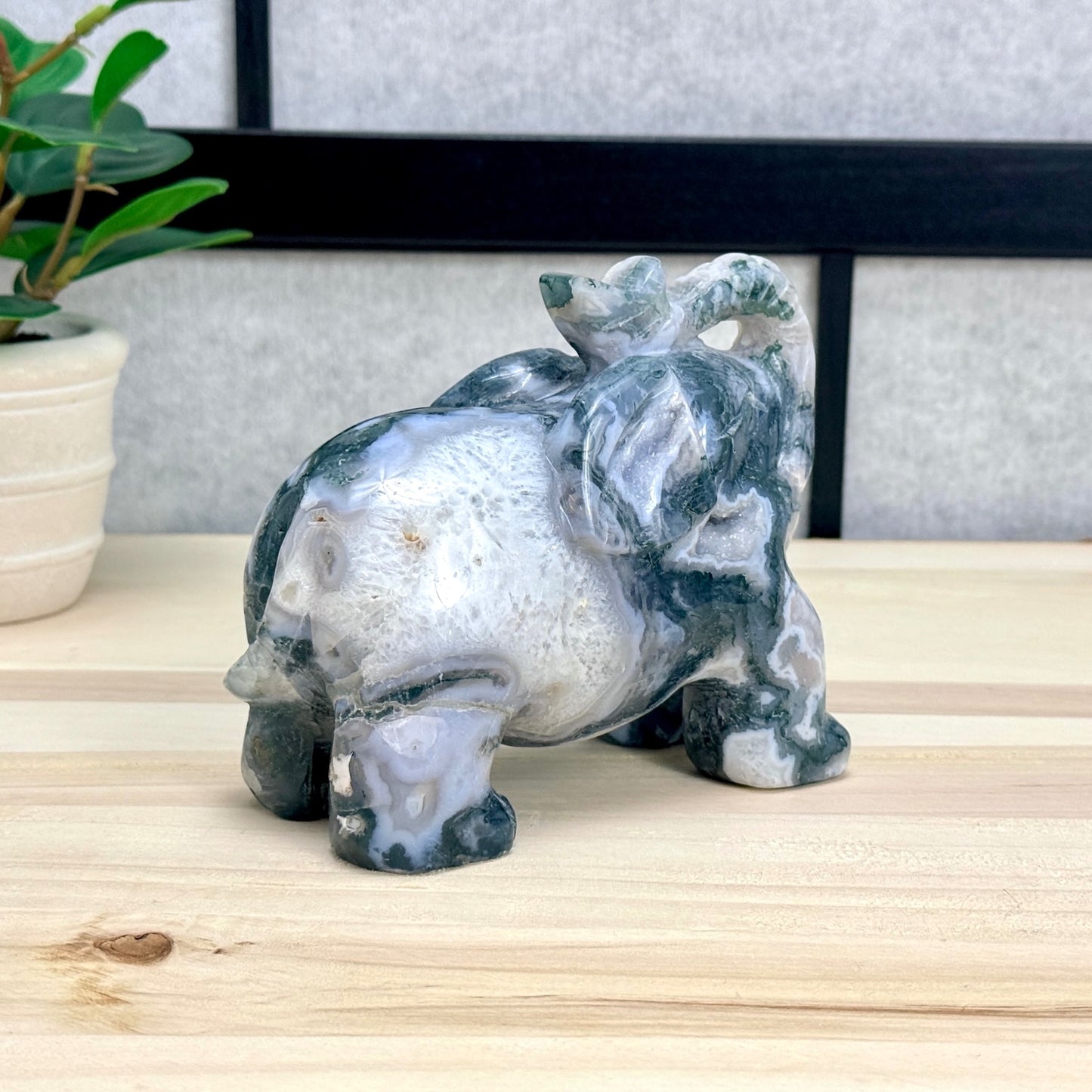 Moss Agate Elephant Carving, 41 oz. - Itsy's Crystal Cove LLC