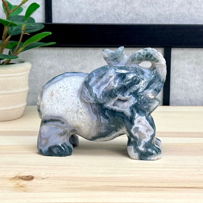 Moss Agate Elephant Carving, 41 oz. - Itsy's Crystal Cove LLC
