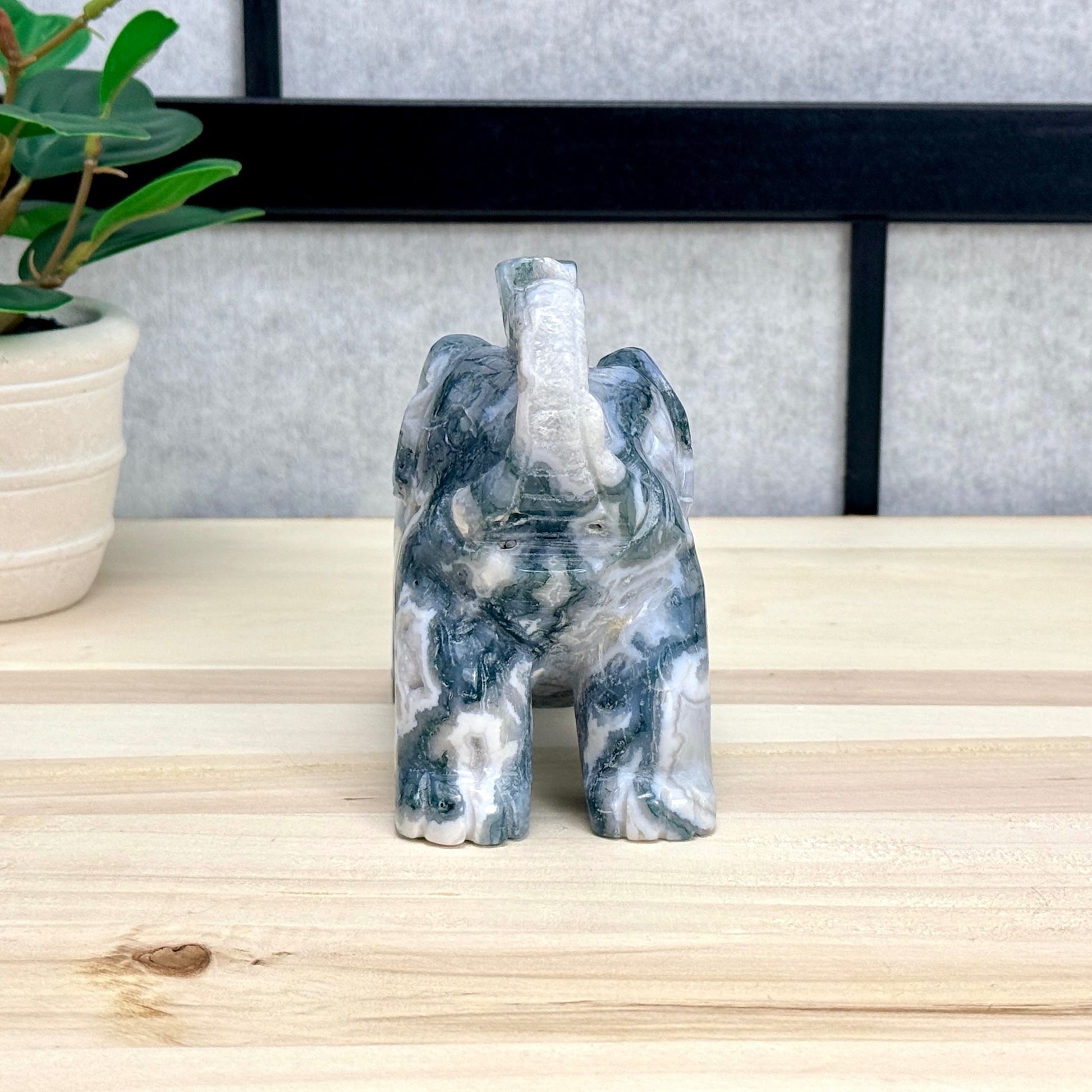Moss Agate Elephant Carving, 41 oz. - Itsy's Crystal Cove LLC