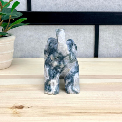 Moss Agate Elephant Carving, 41 oz. - Itsy's Crystal Cove LLC