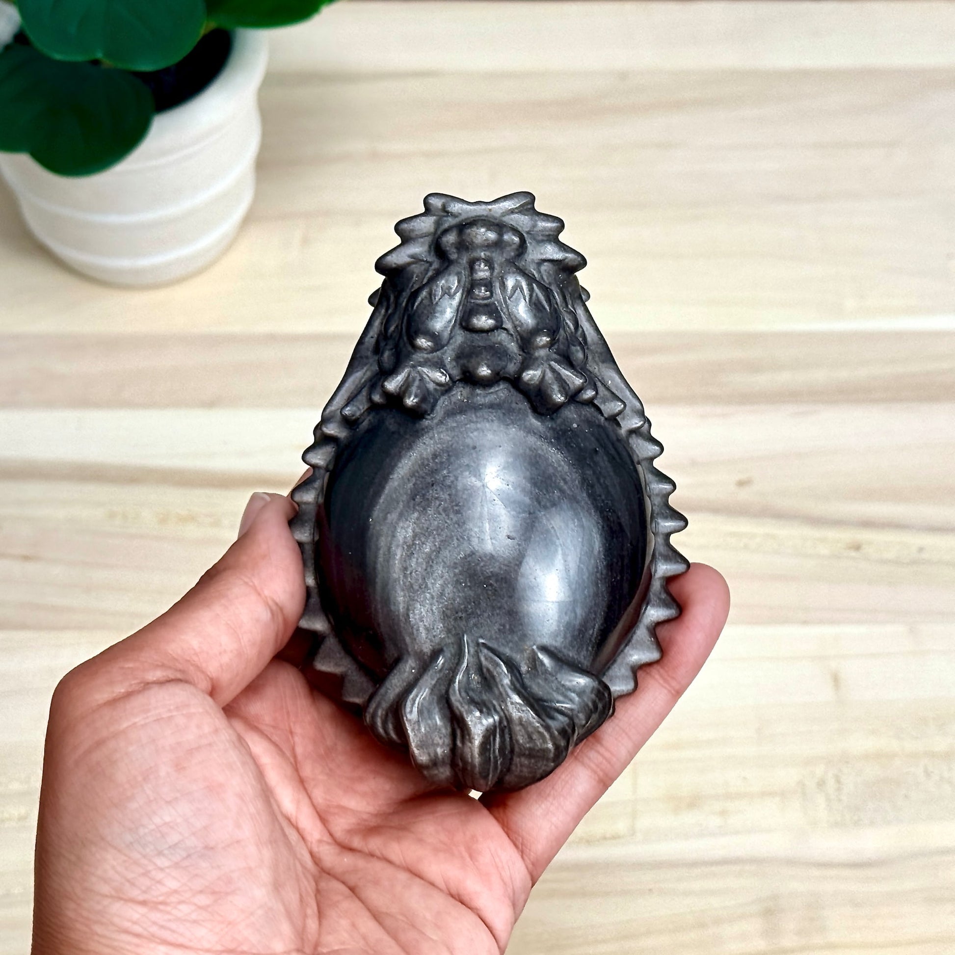 Silver Obsidian Dragon Turtle Carving - Itsy's Crystal Cove LLC
