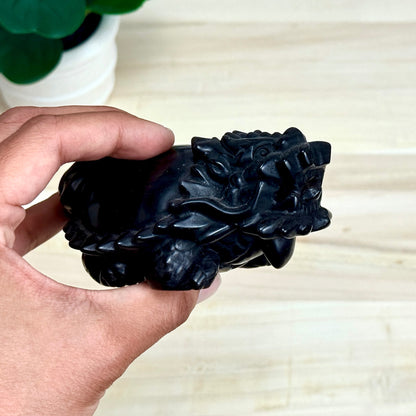 Silver Obsidian Dragon Turtle Carving - Itsy's Crystal Cove LLC