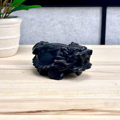 Silver Obsidian Dragon Turtle Carving - Itsy's Crystal Cove LLC