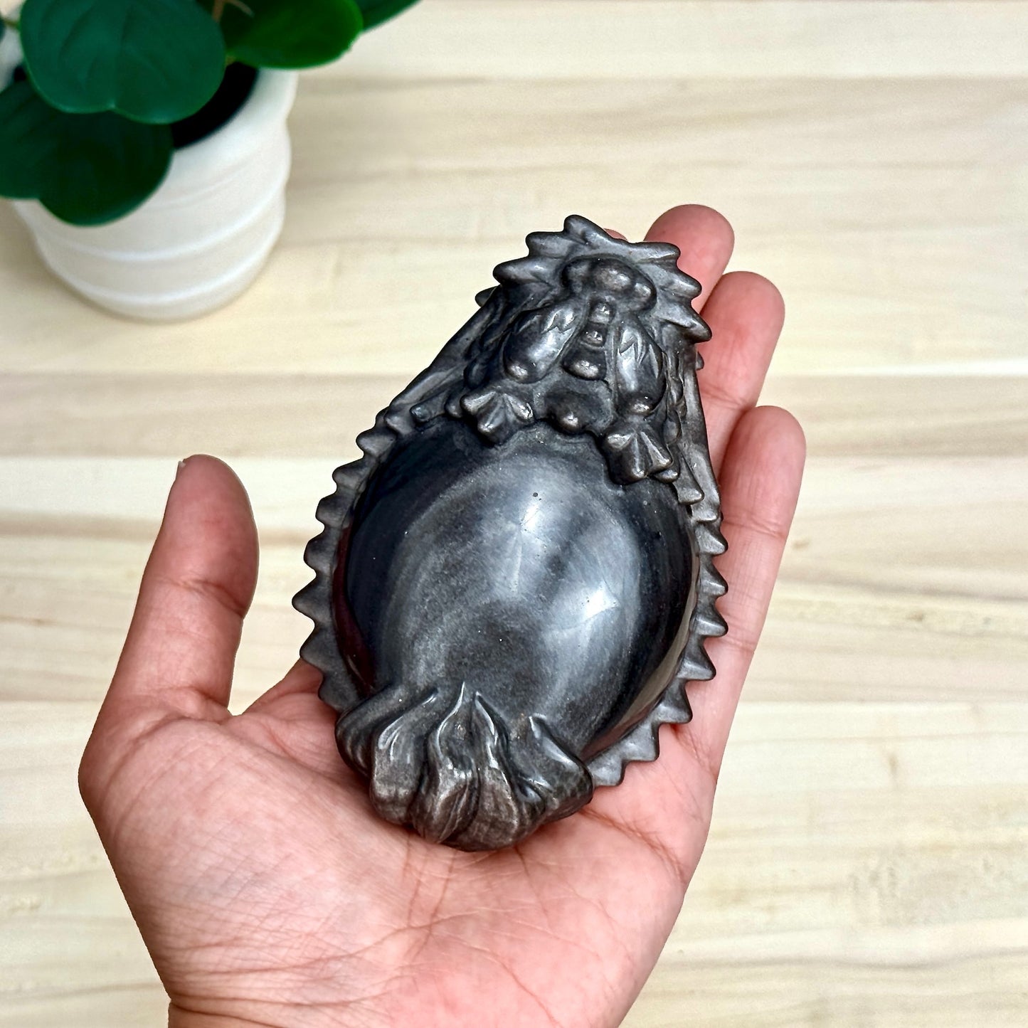 Silver Obsidian Dragon Turtle Carving - Itsy's Crystal Cove LLC