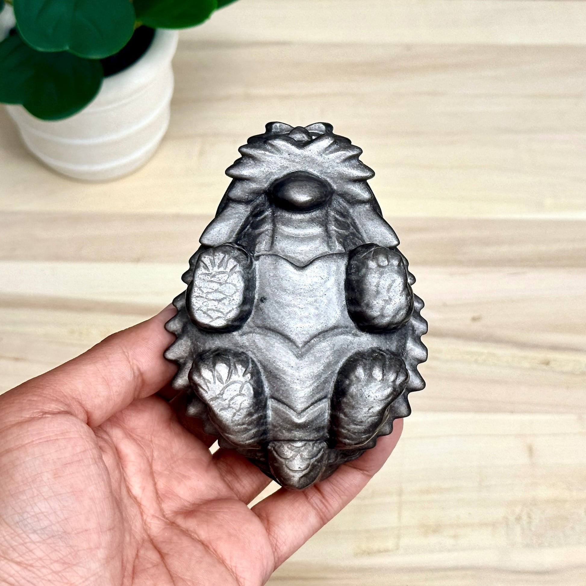 Silver Obsidian Dragon Turtle Carving - Itsy's Crystal Cove LLC