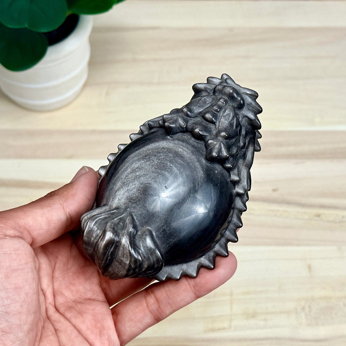 Silver Obsidian Dragon Turtle Carving - Itsy's Crystal Cove LLC