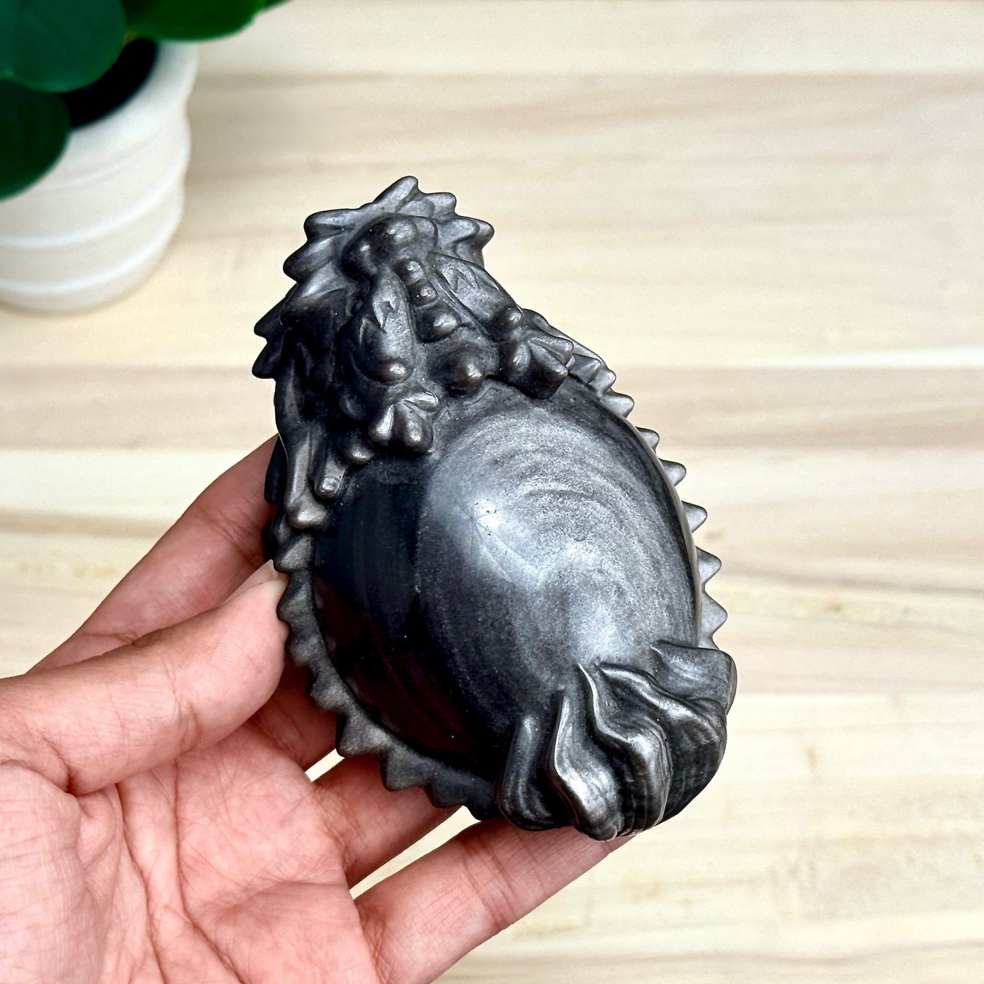 Silver Obsidian Dragon Turtle Carving - Itsy's Crystal Cove LLC