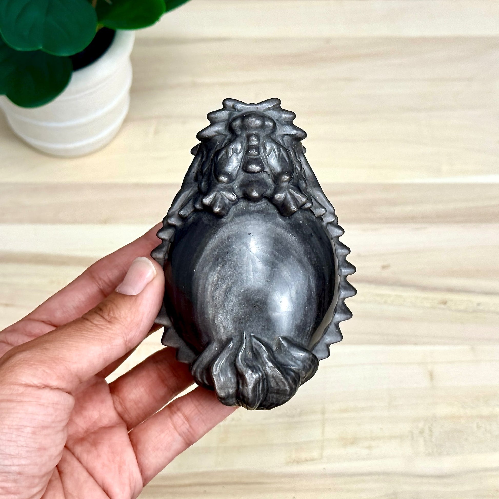 Silver Obsidian Dragon Turtle Carving - Itsy's Crystal Cove LLC
