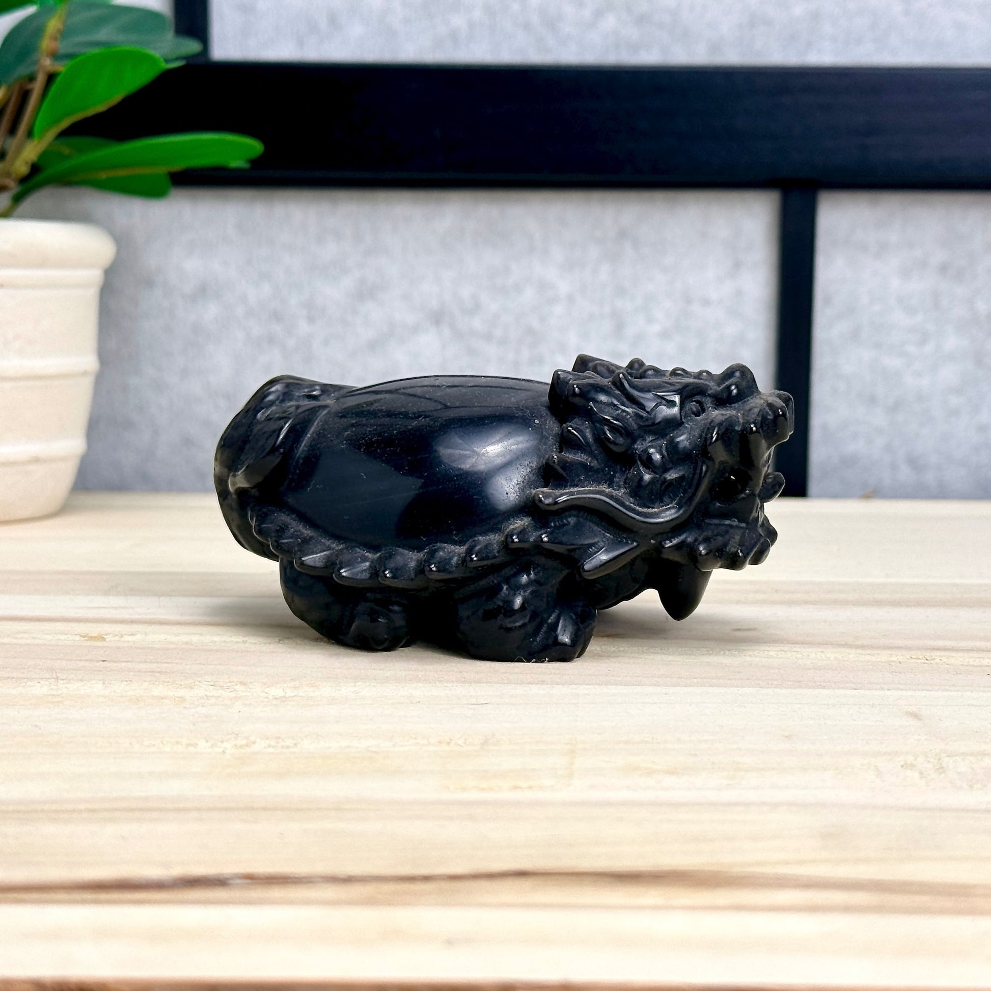 Silver Obsidian Dragon Turtle Carving - Itsy's Crystal Cove LLC