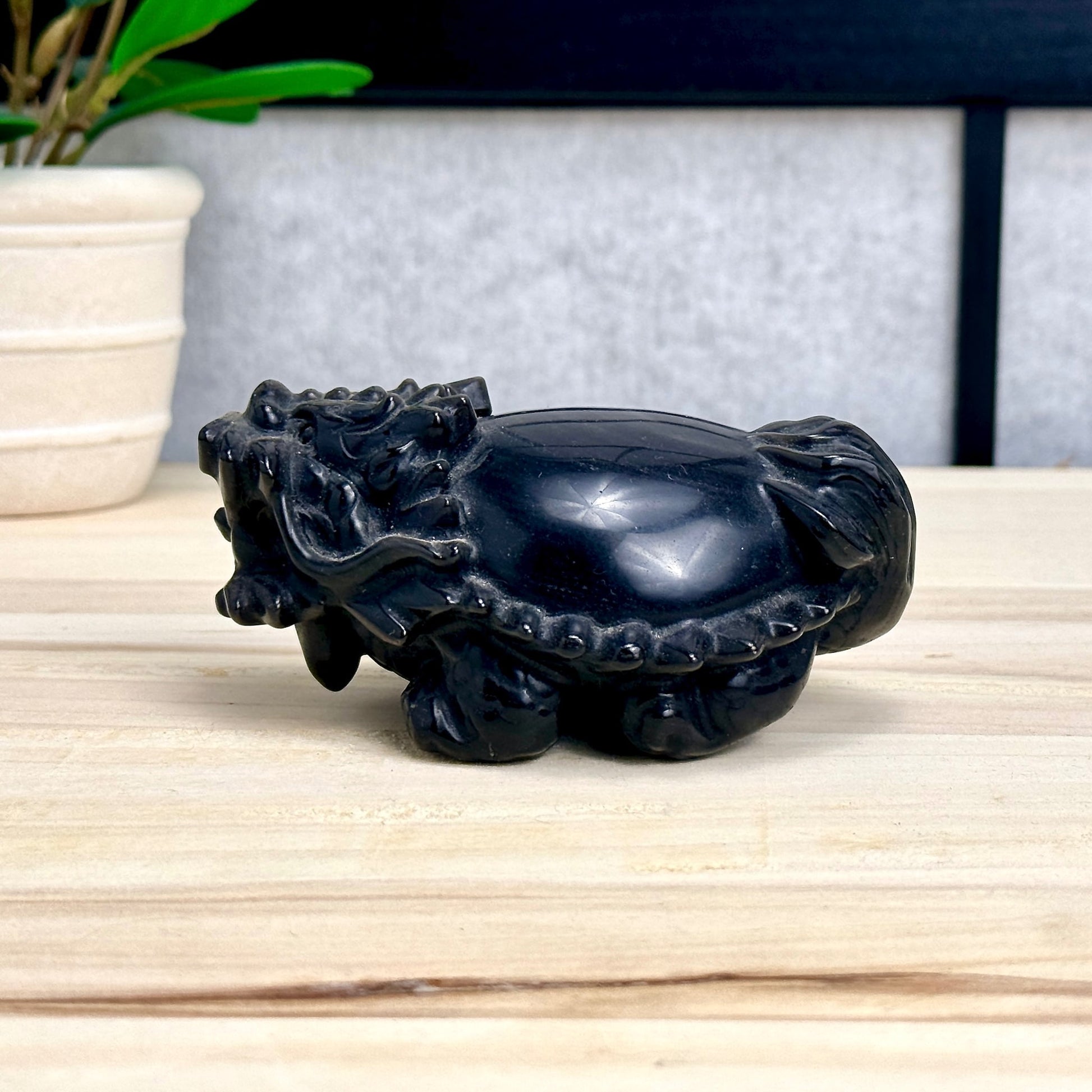 Silver Obsidian Dragon Turtle Carving - Itsy's Crystal Cove LLC