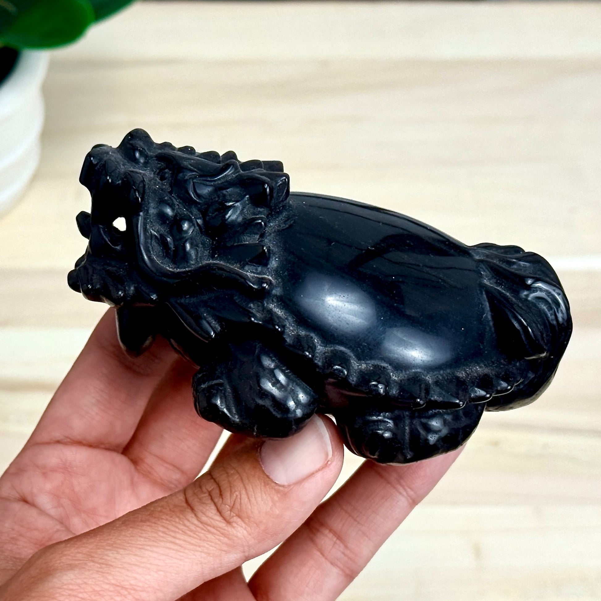 Silver Obsidian Dragon Turtle Carving - Itsy's Crystal Cove LLC