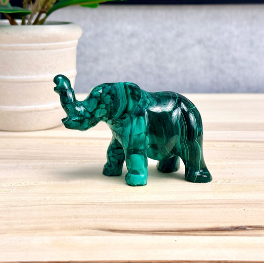 Malachite Elephant Carving, 6.4 oz.