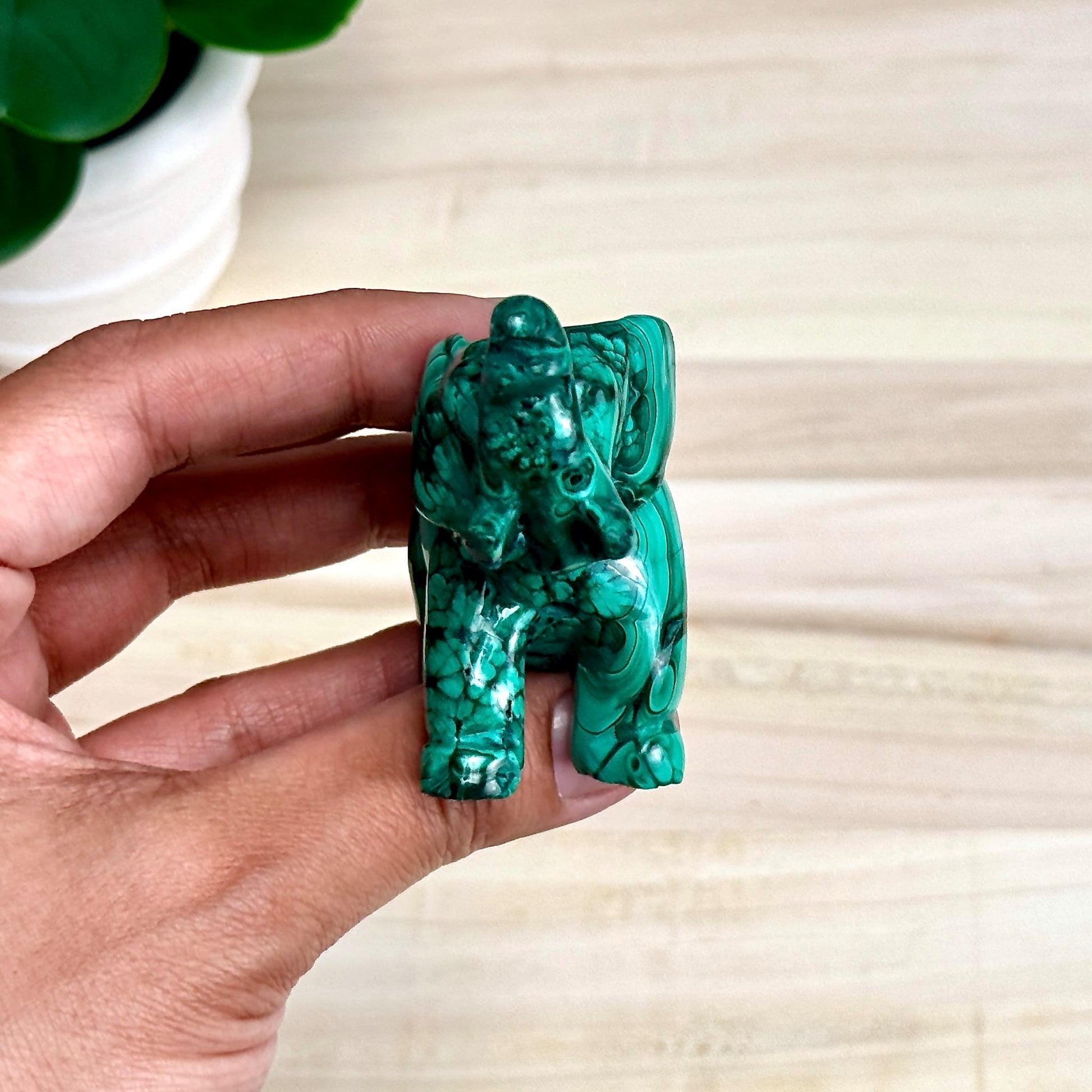 Malachite Elephant Carving, 6.4 oz.