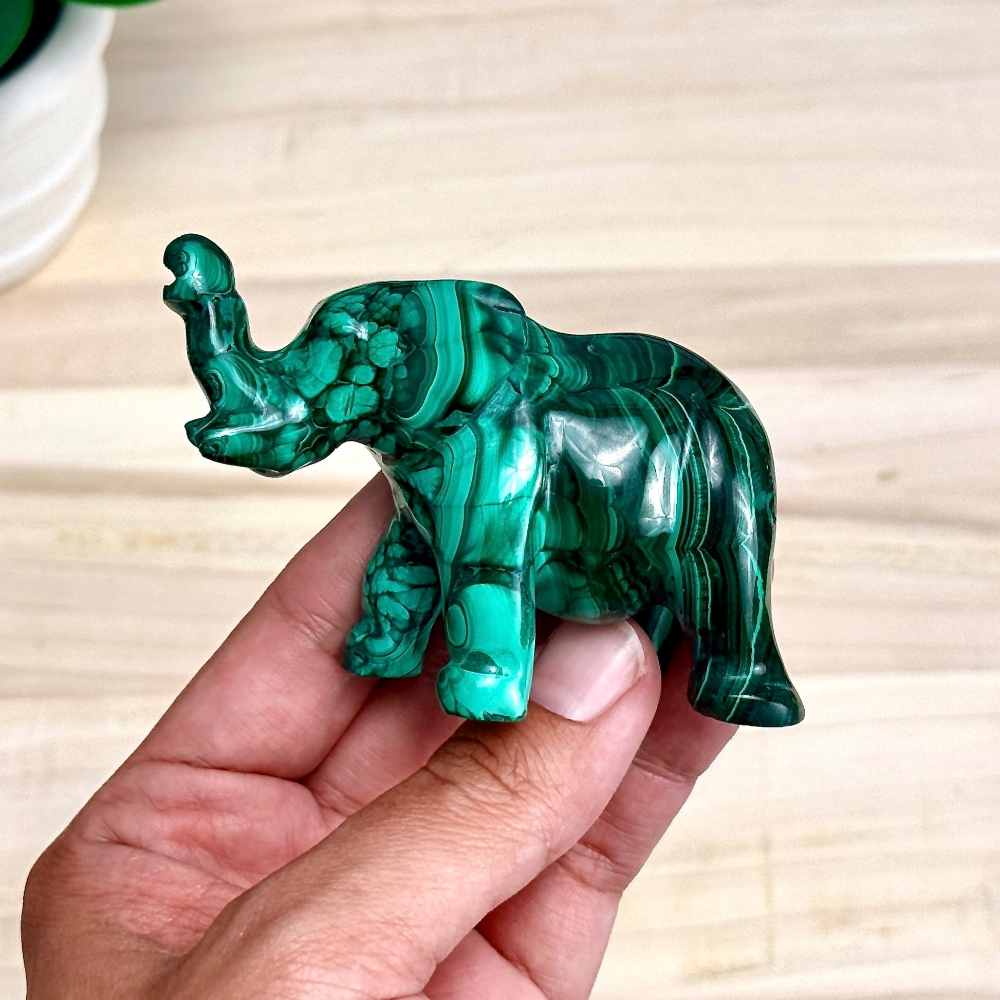 Malachite Elephant Carving, 6.4 oz.