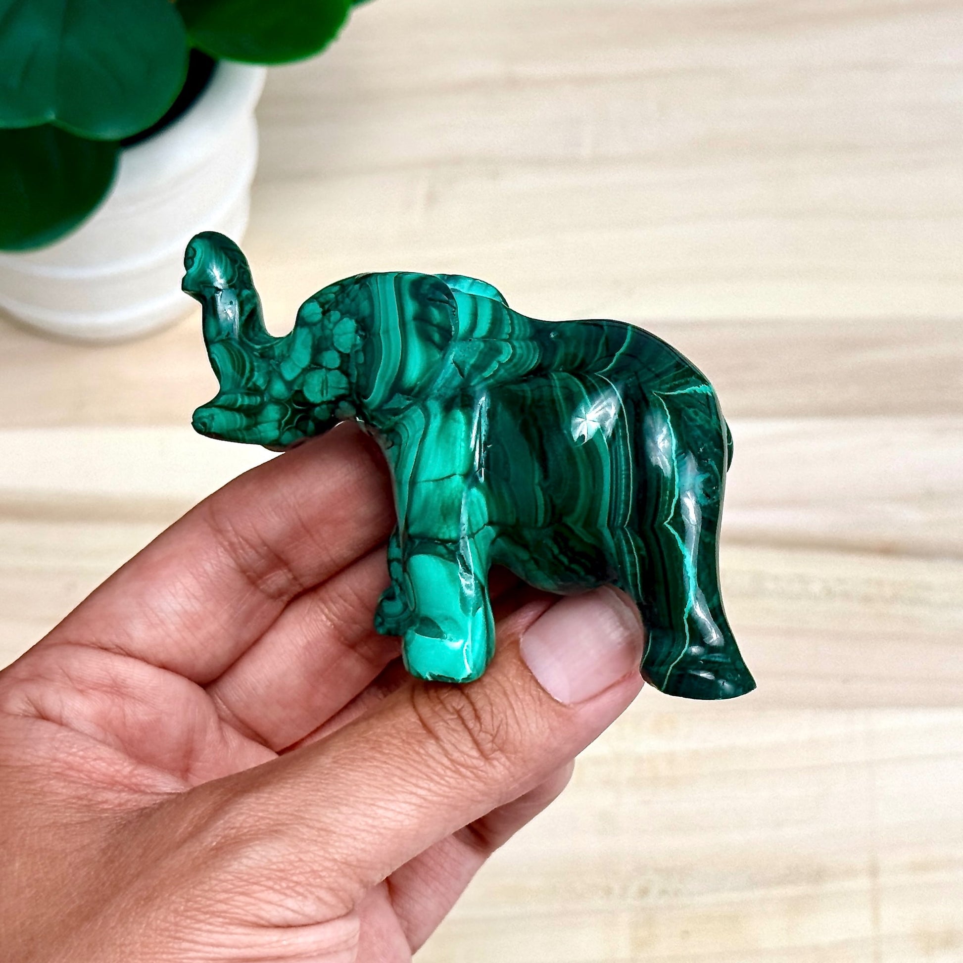 Malachite Elephant Carving, 6.4 oz.