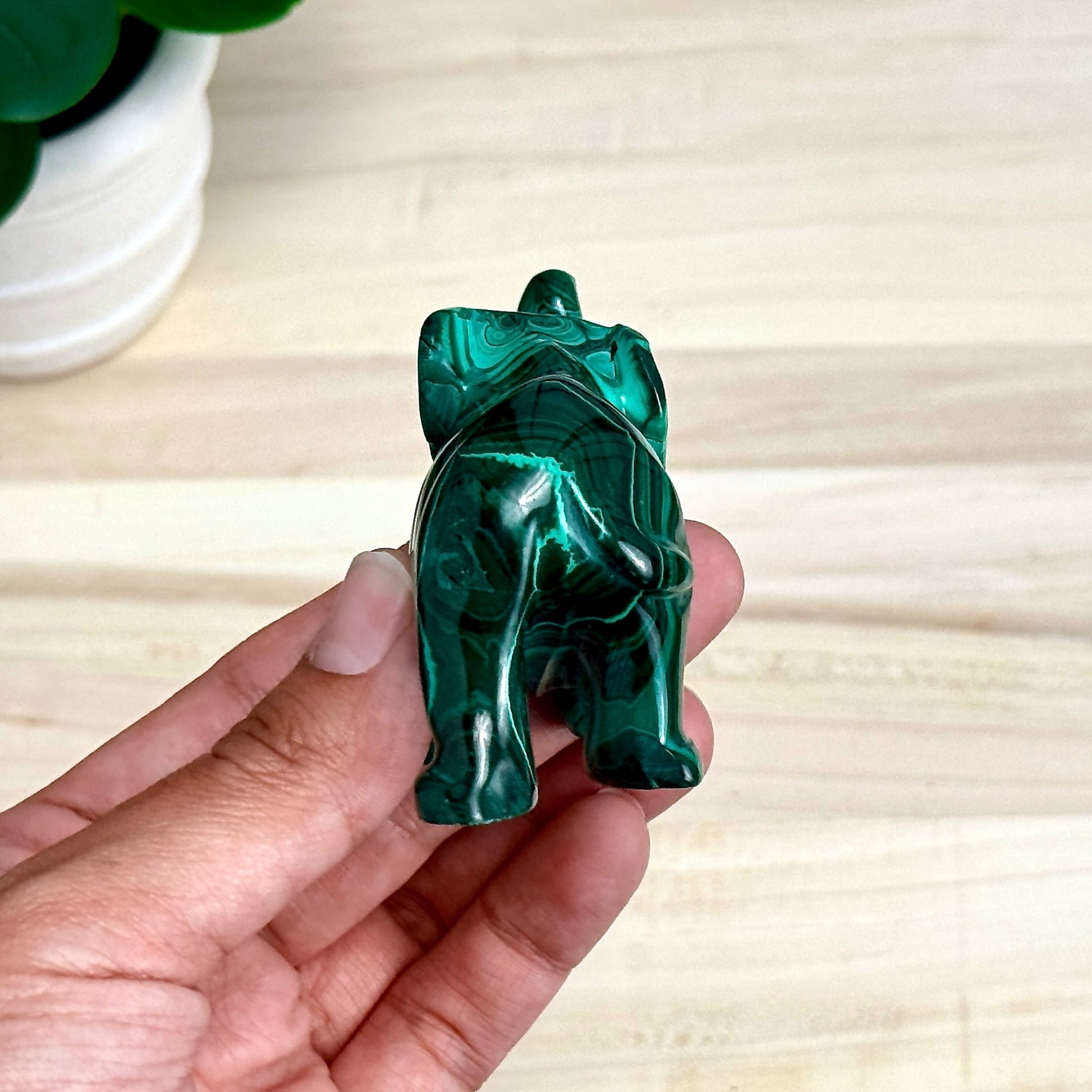 Malachite Elephant Carving, 6.4 oz.