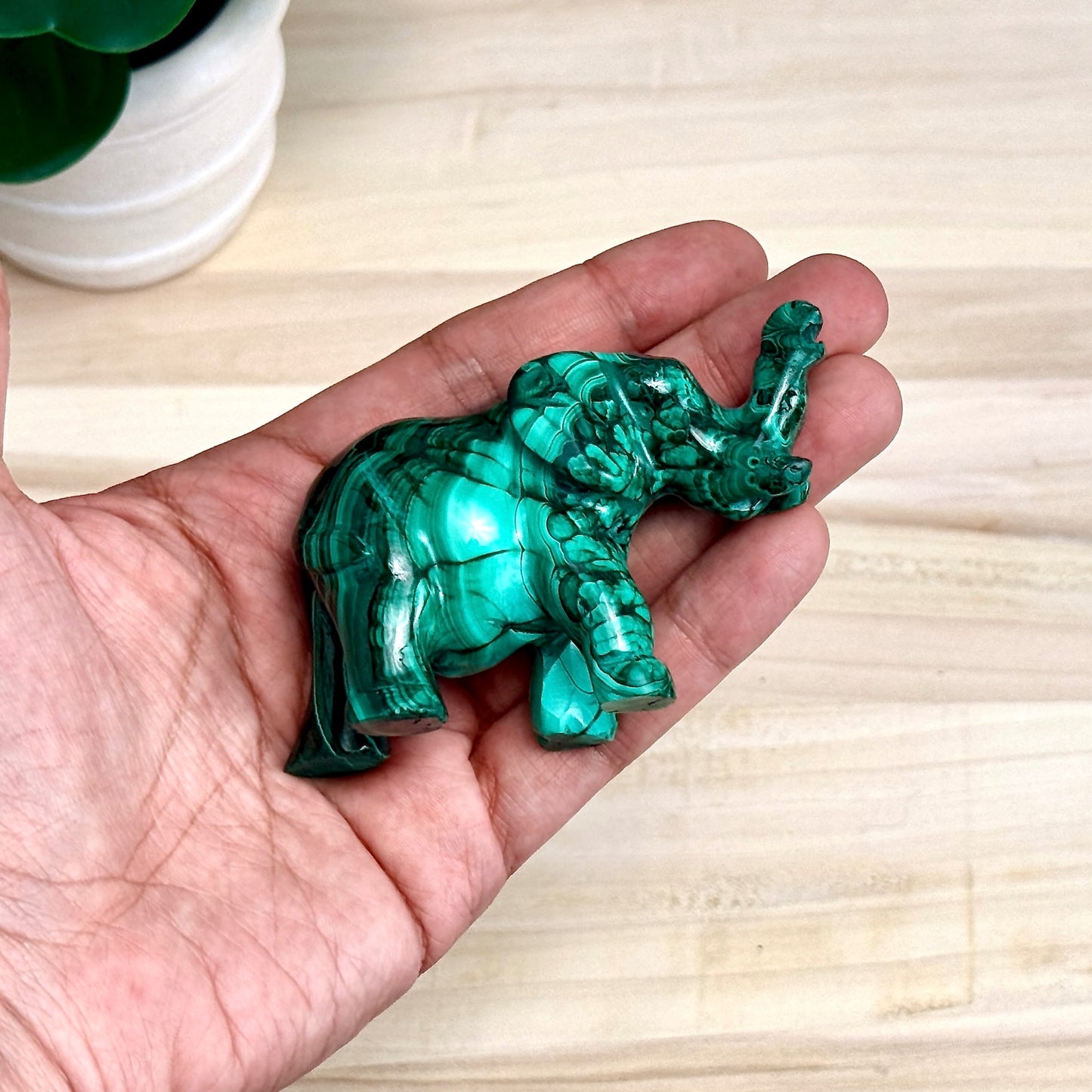 Malachite Elephant Carving, 6.4 oz.
