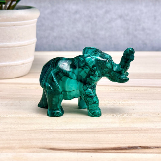 Malachite Elephant Carving, 6.4 oz.