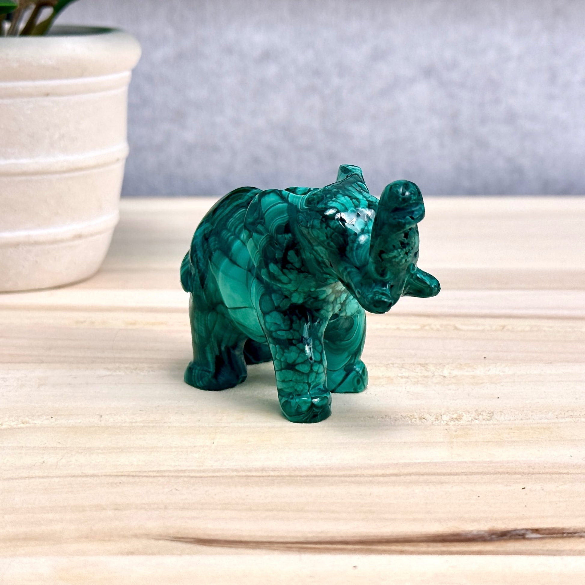 Malachite Elephant Carving, 6.4 oz.