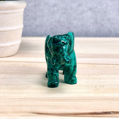 Malachite Elephant Carving, 6.4 oz.
