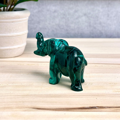 Malachite Elephant Carving, 6.4 oz.