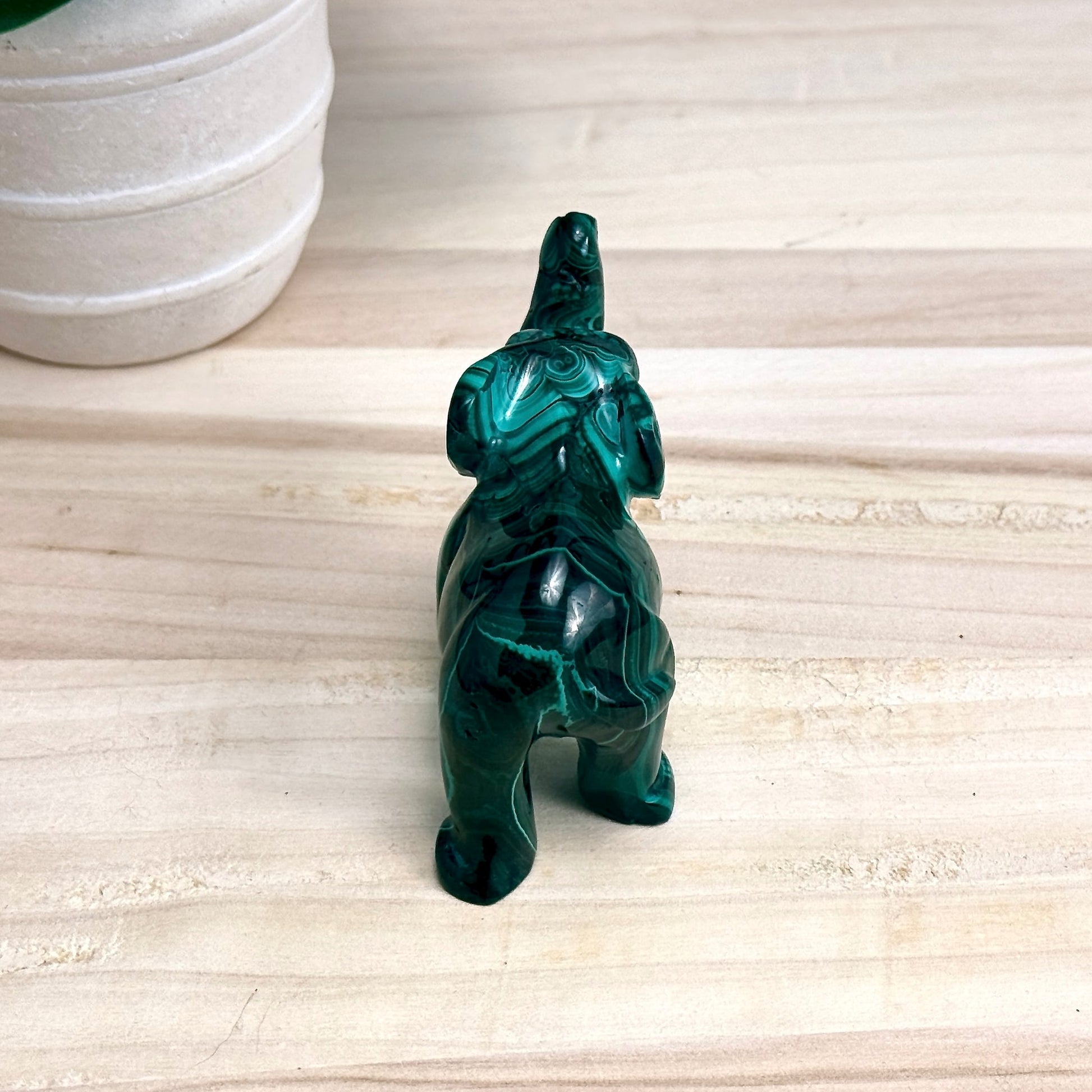 Malachite Elephant Carving, 6.4 oz.