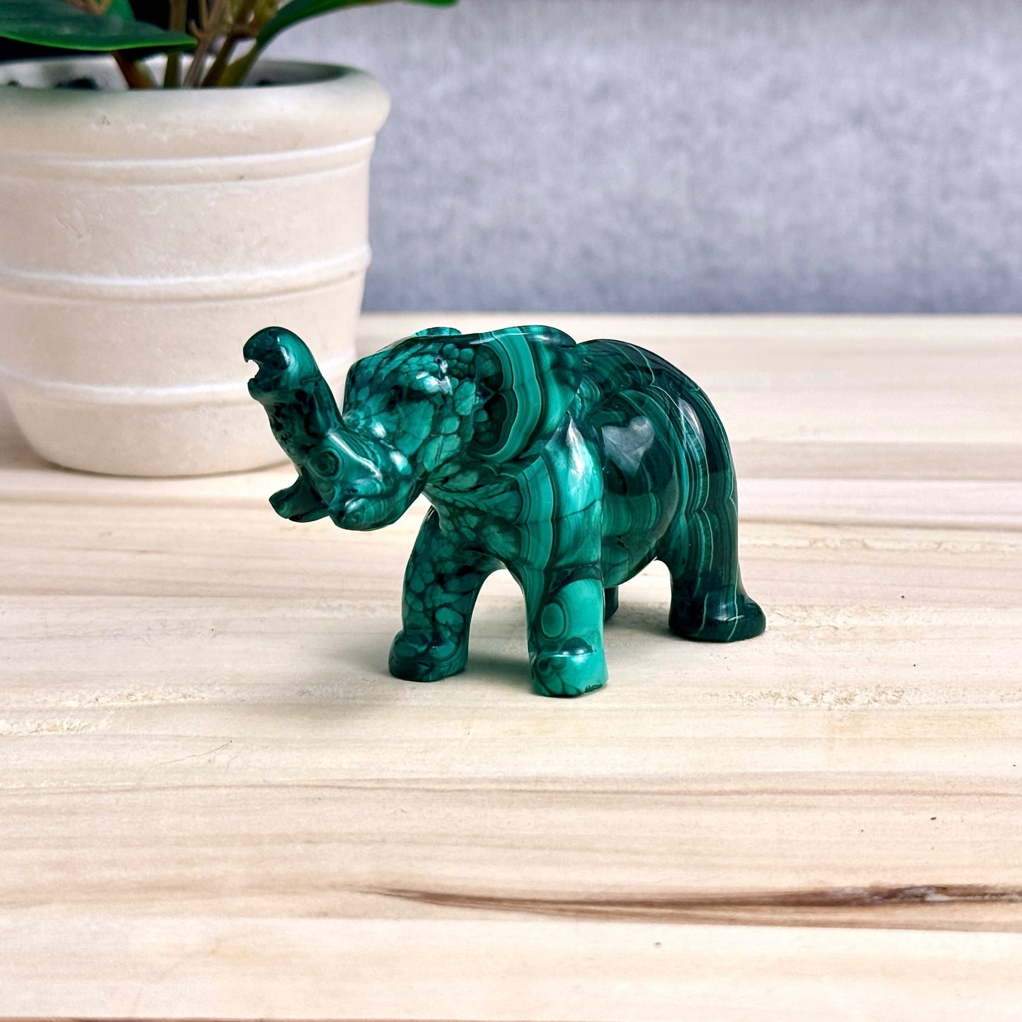 Malachite Elephant Carving, 6.4 oz.