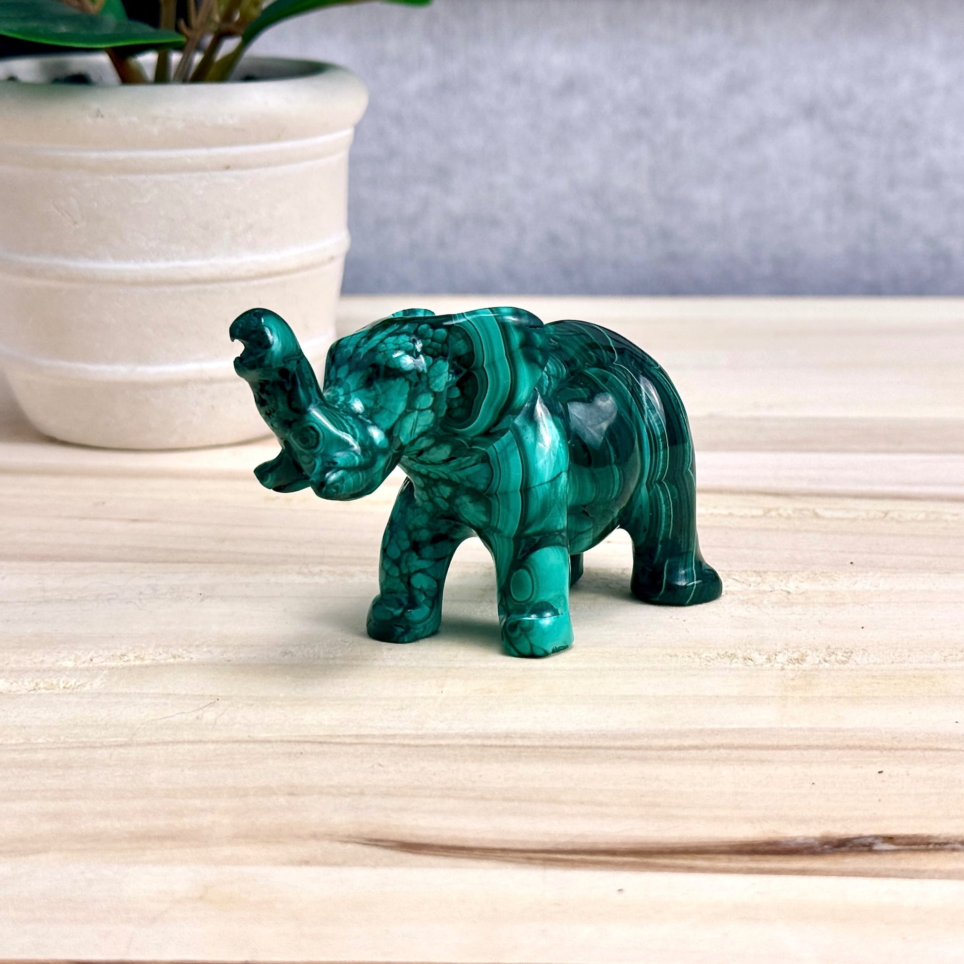Malachite Elephant Carving, 6.4 oz.