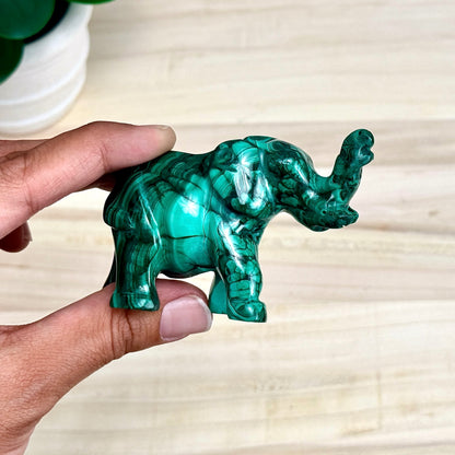 Malachite Elephant Carving, 6.4 oz.