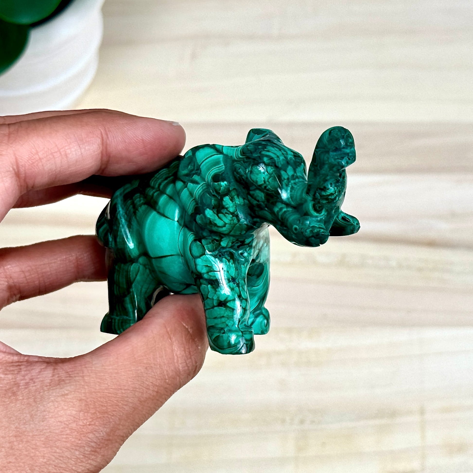 Malachite Elephant Carving, 6.4 oz.