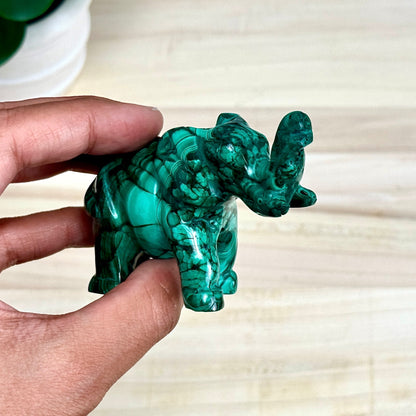 Malachite Elephant Carving, 6.4 oz.