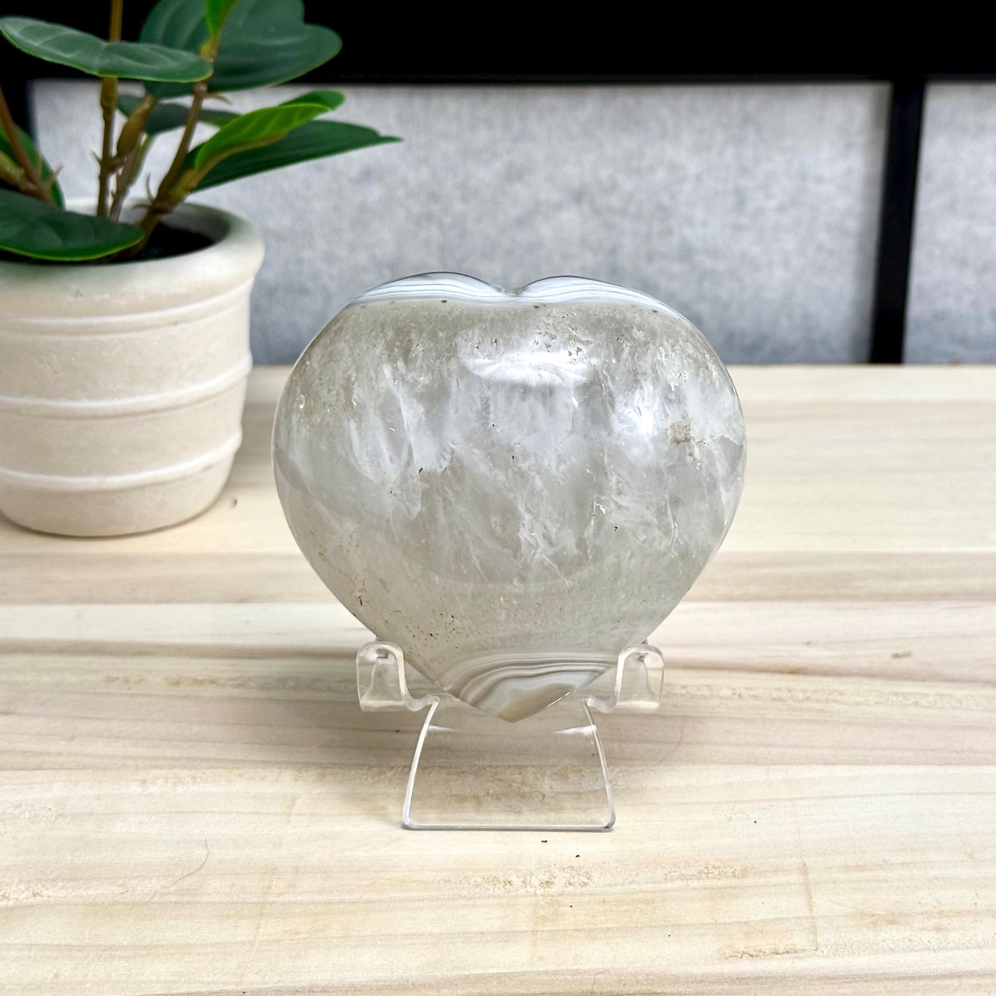 Agate and Quartz Heart Carving, 1 lb. 5.7 oz.