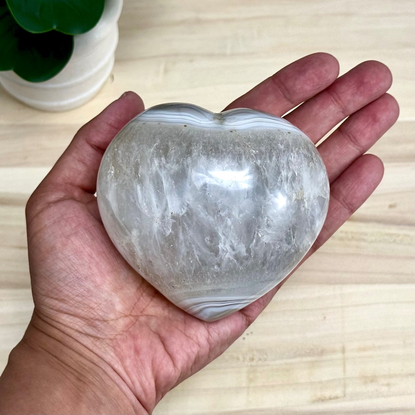Agate and Quartz Heart Carving, 1 lb. 5.7 oz.