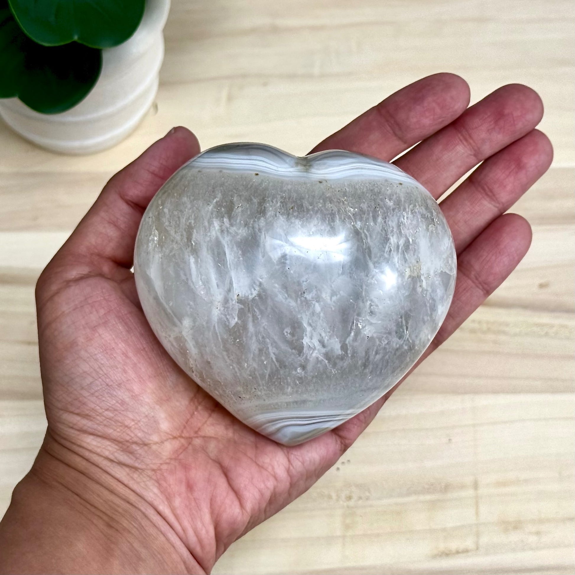 Agate and Quartz Heart Carving, 1 lb. 5.7 oz.
