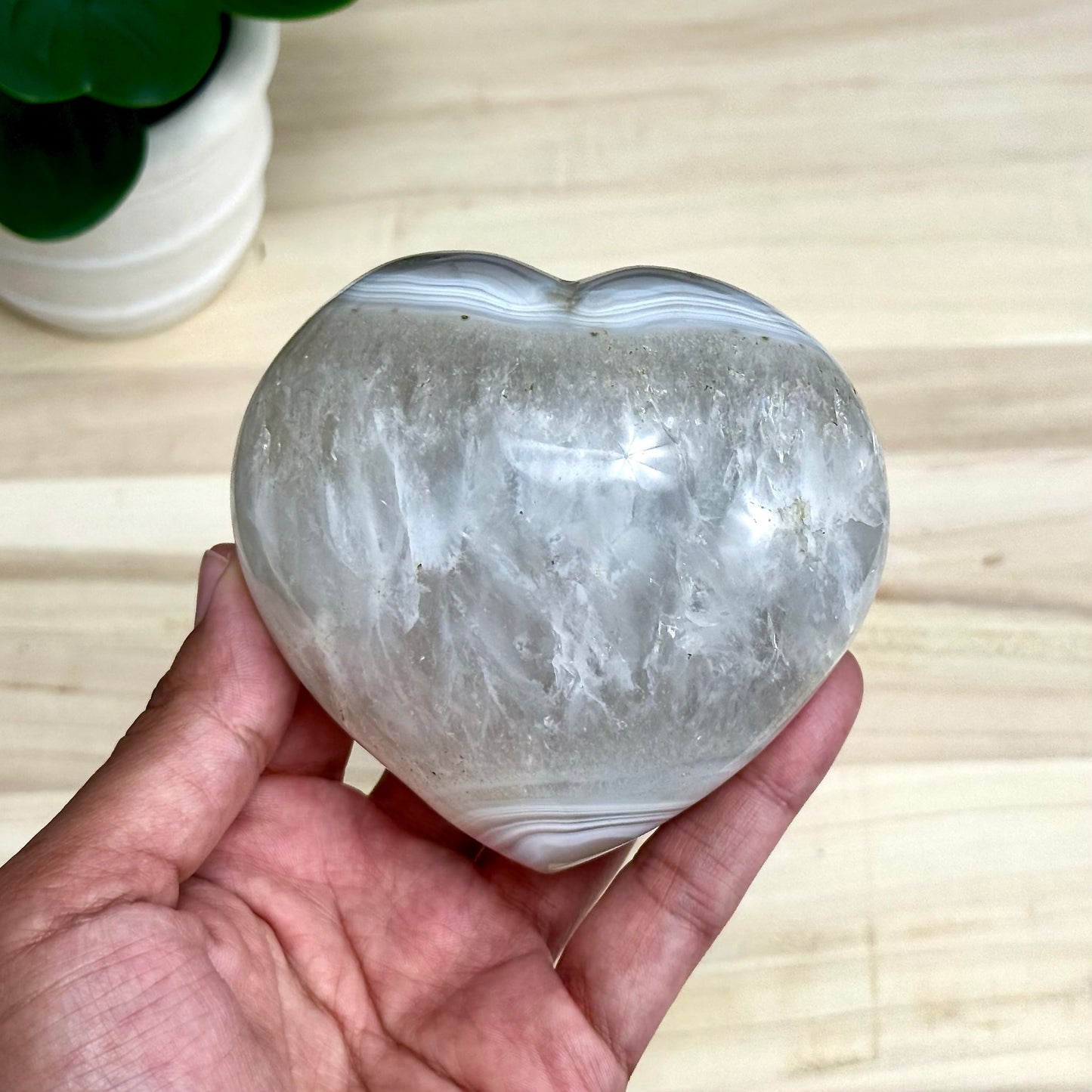 Agate and Quartz Heart Carving, 1 lb. 5.7 oz.