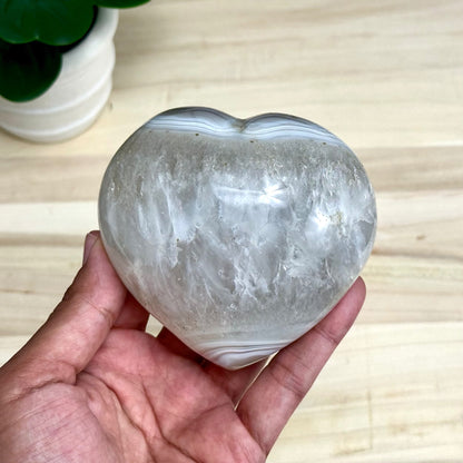 Agate and Quartz Heart Carving, 1 lb. 5.7 oz.