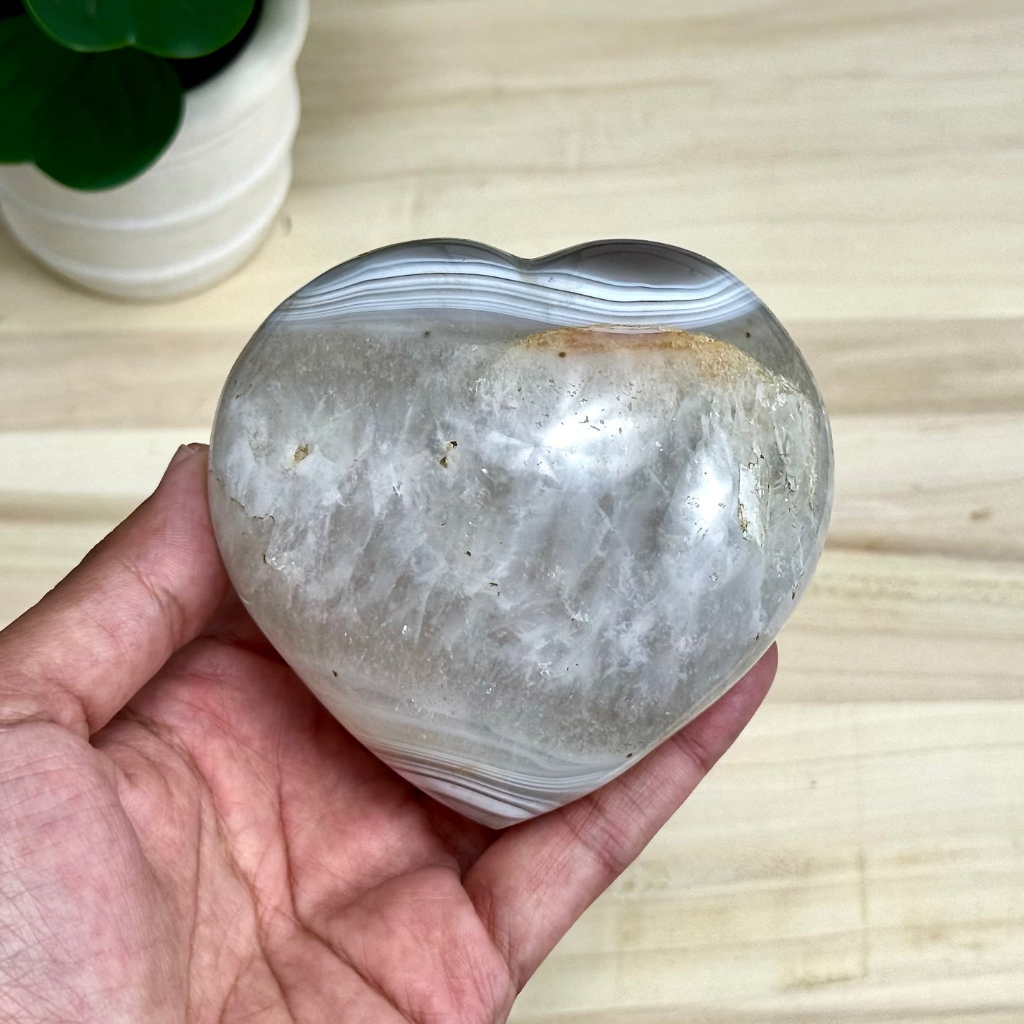Agate and Quartz Heart Carving, 1 lb. 5.7 oz.