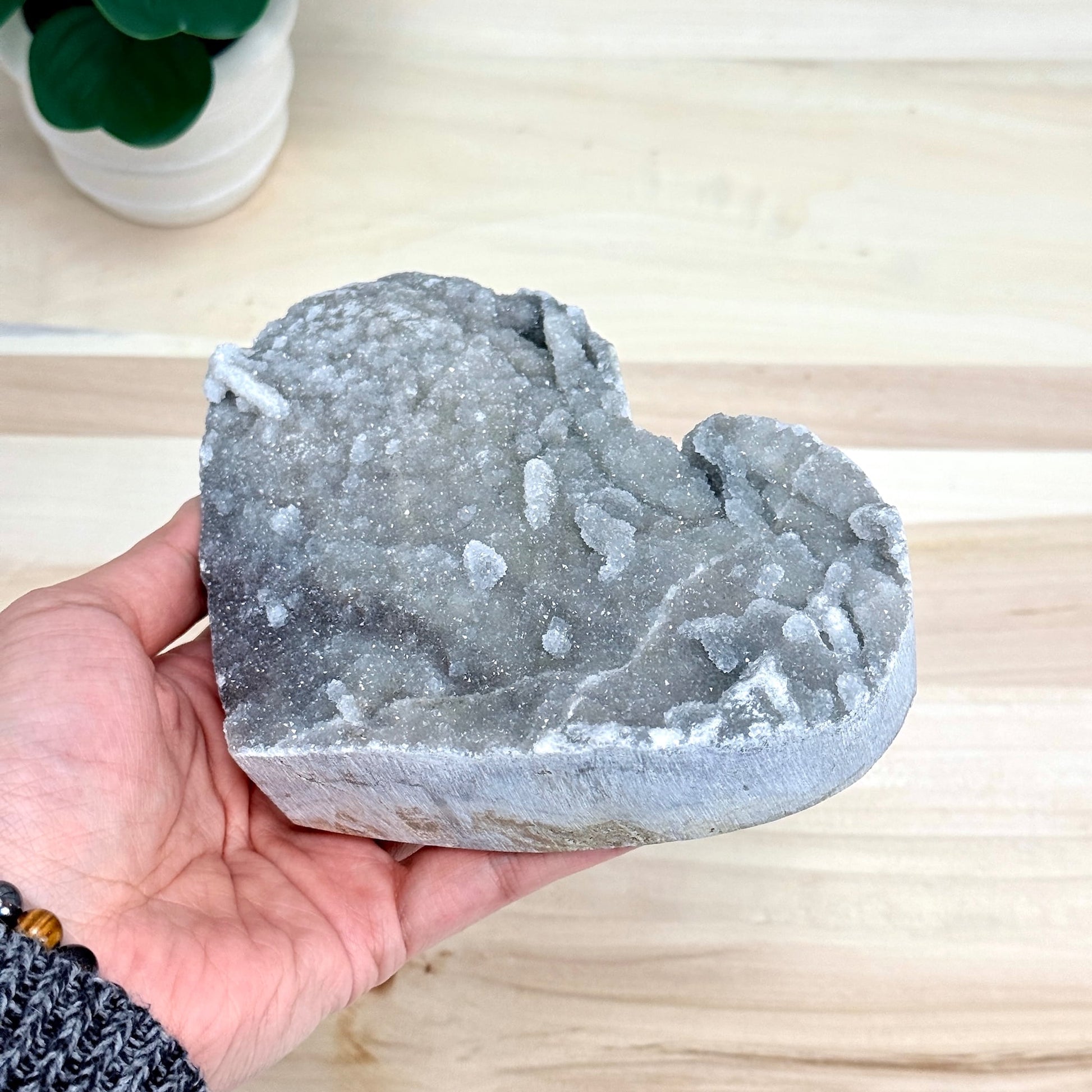 Large Chalcedony with Drusy Quartz Heart Carving - Itsy's Crystal Cove LLC