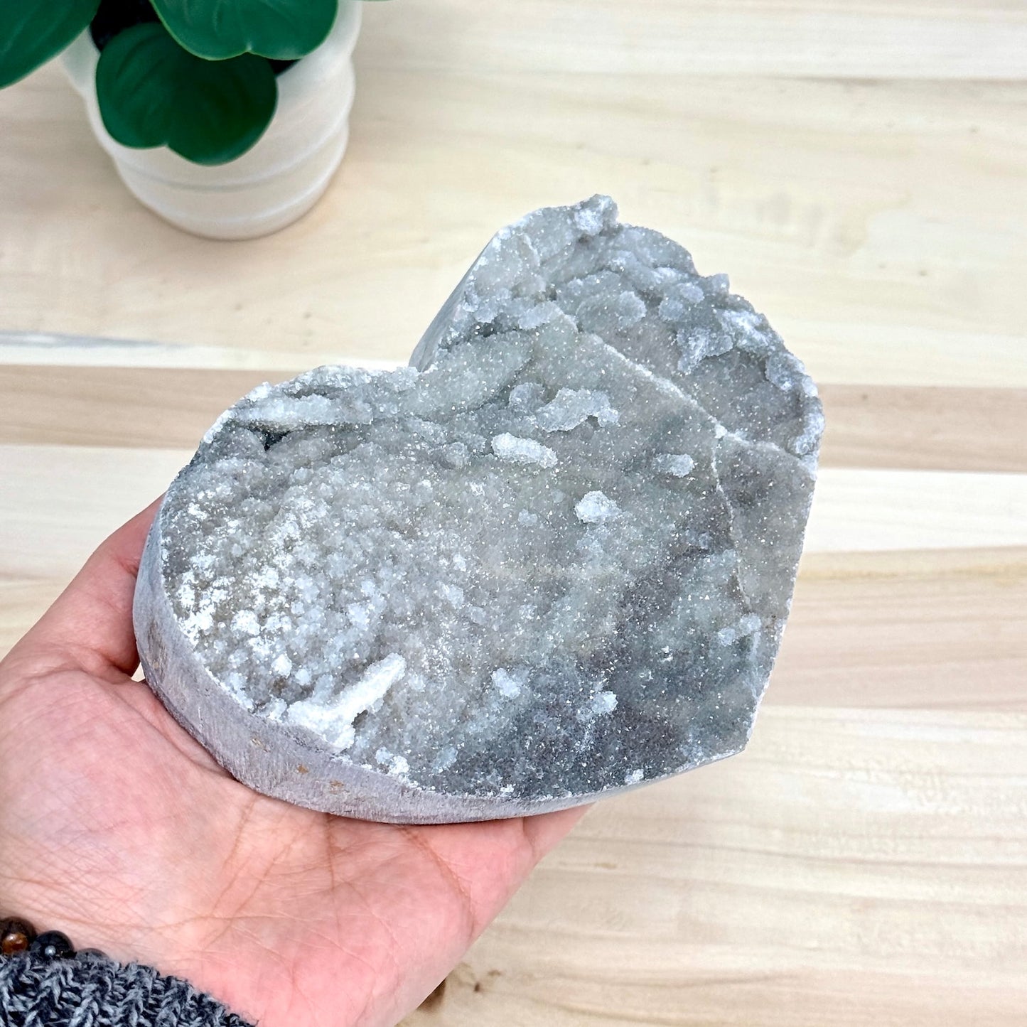 Large Chalcedony with Drusy Quartz Heart Carving - Itsy's Crystal Cove LLC