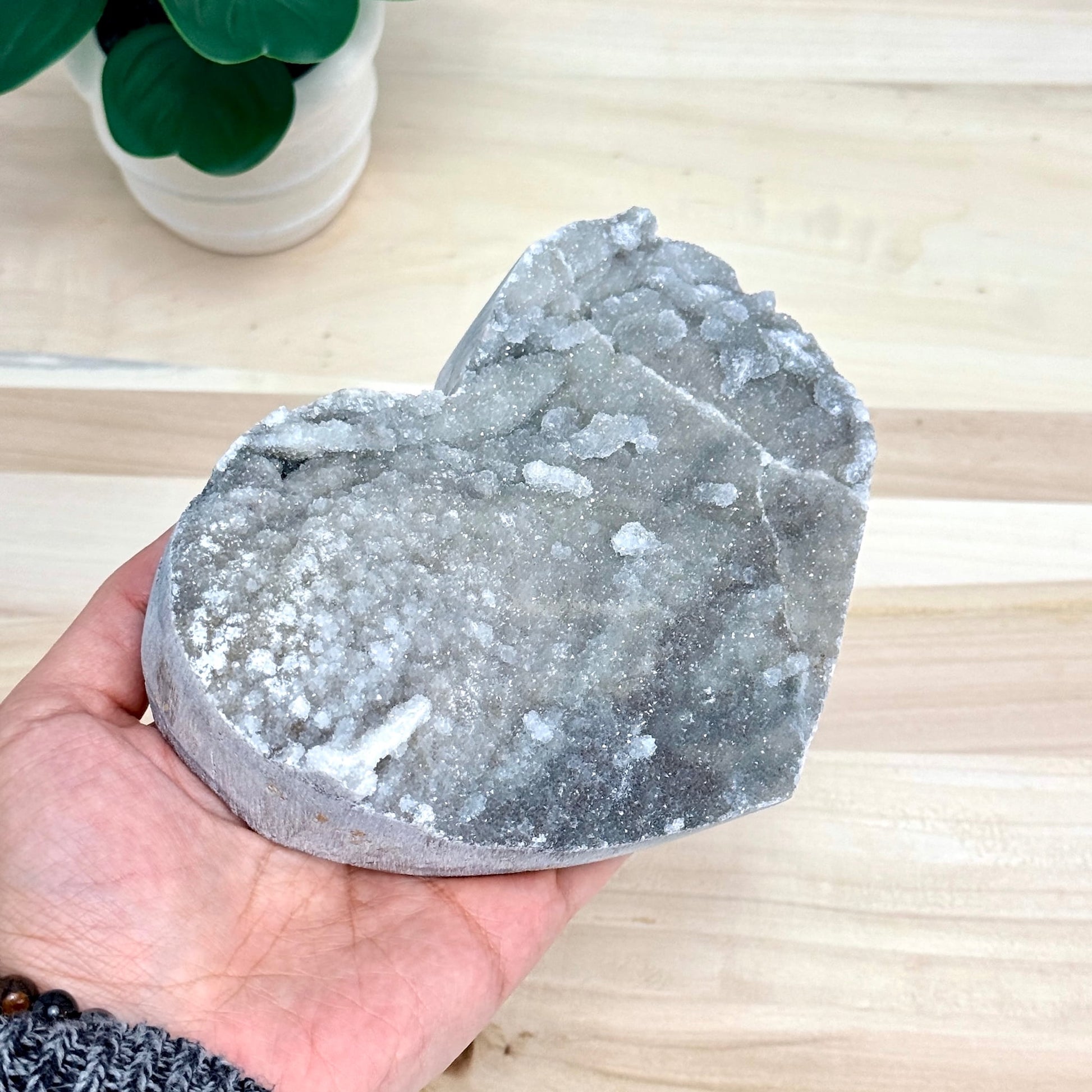 Large Chalcedony with Drusy Quartz Heart Carving - Itsy's Crystal Cove LLC