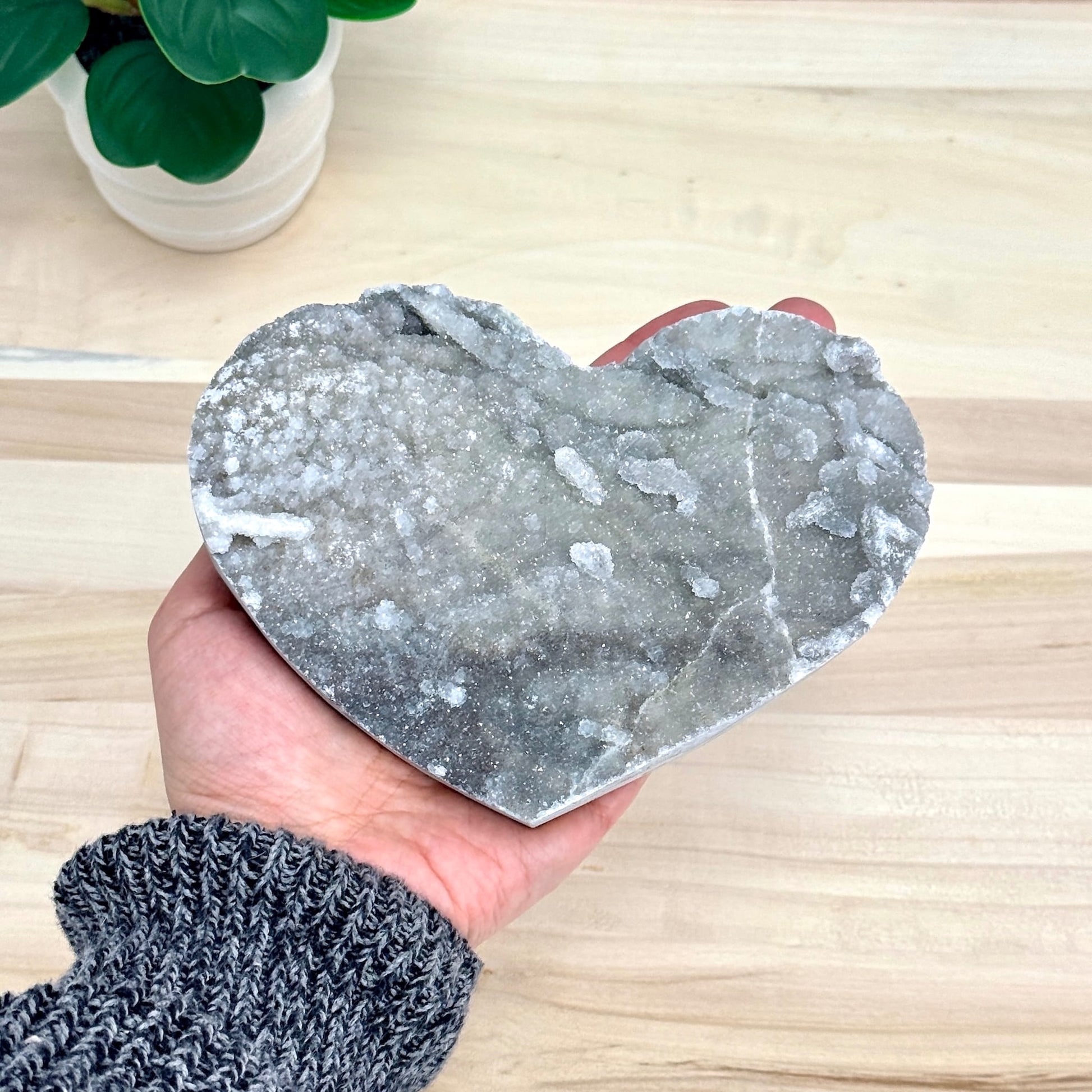 Large Chalcedony with Drusy Quartz Heart Carving - Itsy's Crystal Cove LLC