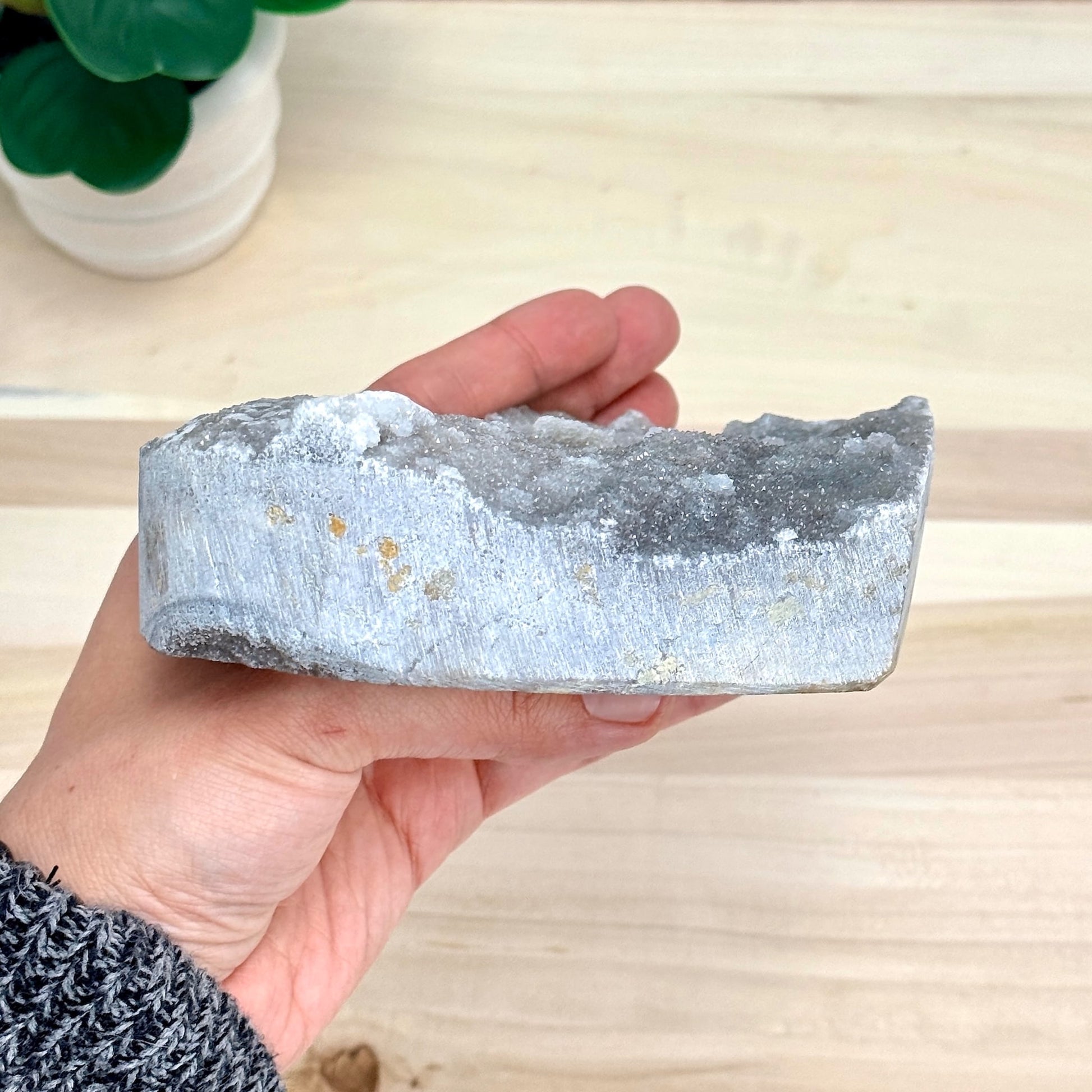 Large Chalcedony with Drusy Quartz Heart Carving - Itsy's Crystal Cove LLC