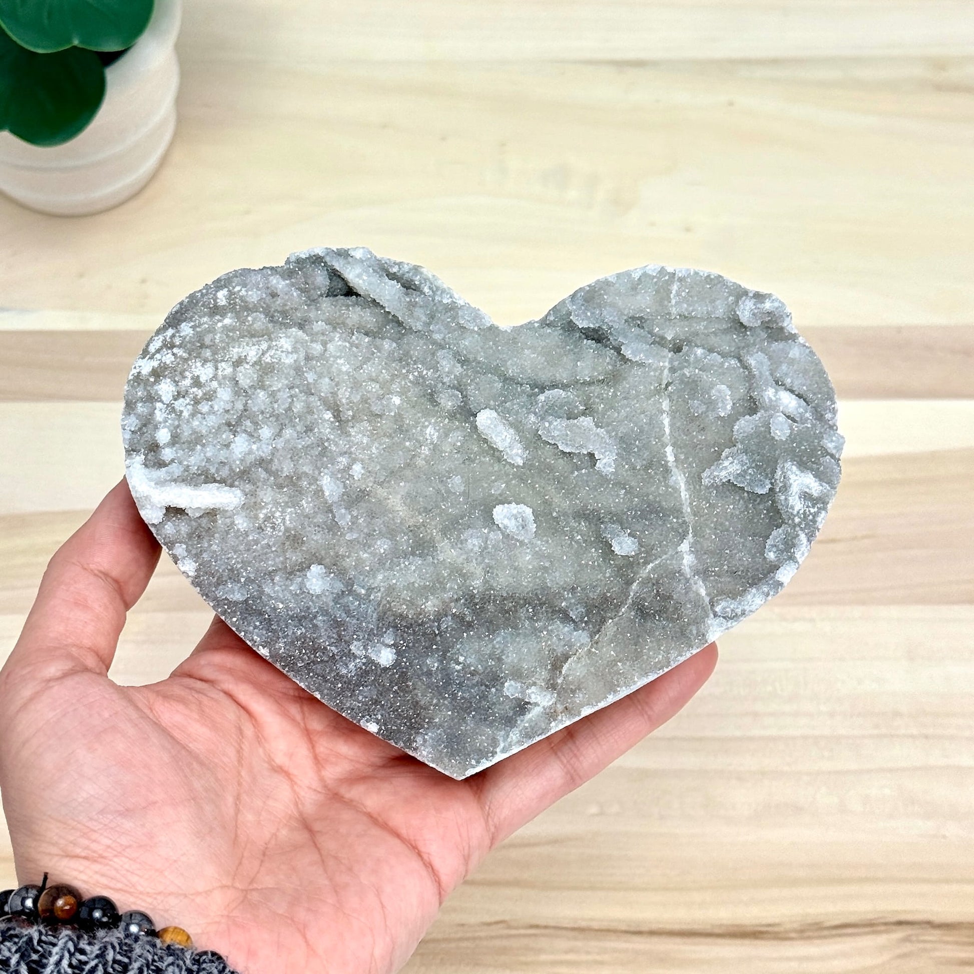 Large Chalcedony with Drusy Quartz Heart Carving - Itsy's Crystal Cove LLC
