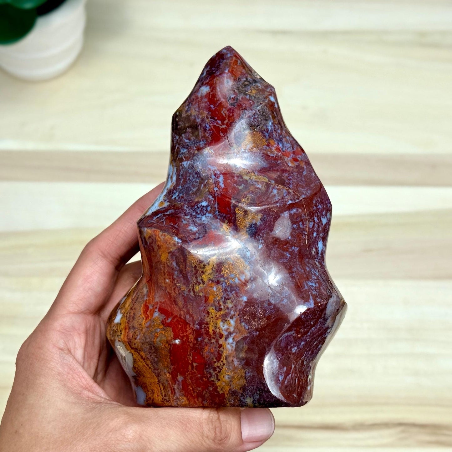 Sea Jasper Flame Carving, 2 lbs. 4.9 oz. - Itsy's Crystal Cove LLC