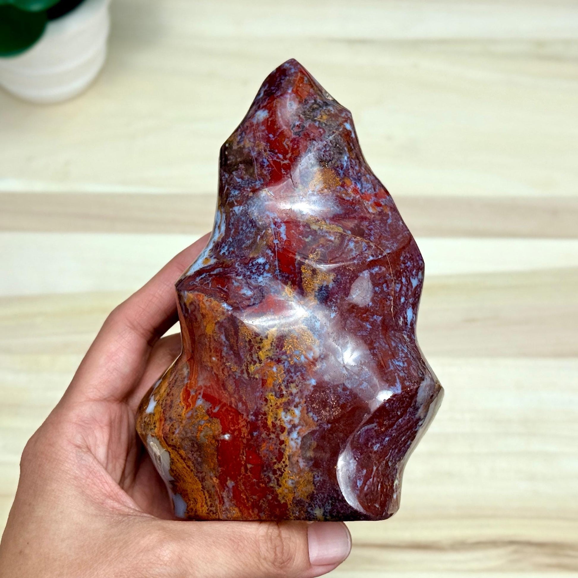 Sea Jasper Flame Carving, 2 lbs. 4.9 oz. - Itsy's Crystal Cove LLC