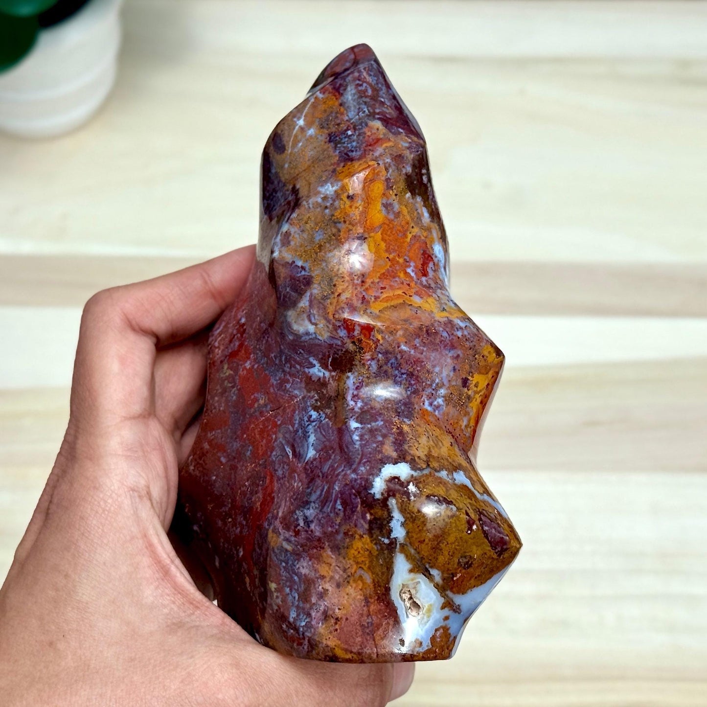 Sea Jasper Flame Carving, 2 lbs. 4.9 oz. - Itsy's Crystal Cove LLC