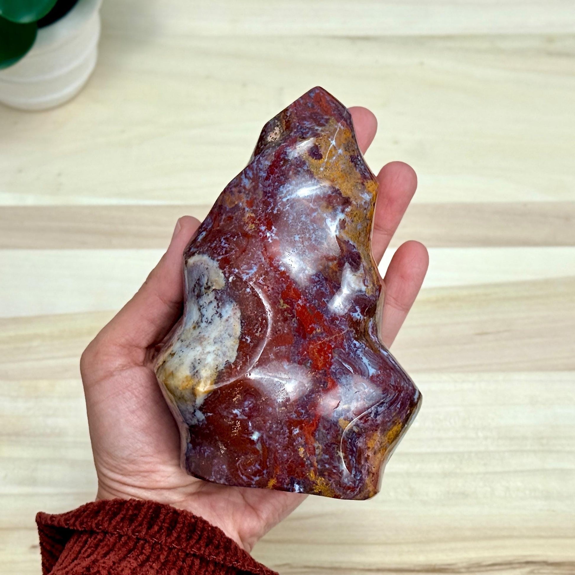 Sea Jasper Flame Carving, 2 lbs. 4.9 oz. - Itsy's Crystal Cove LLC
