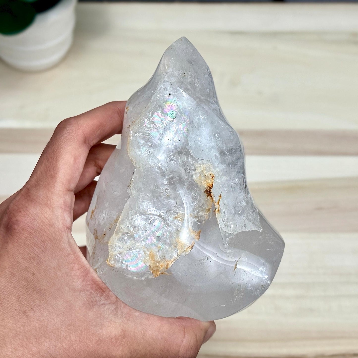 Large Clear Quartz Crystal Flame Carving, 2 lb. 5.7 oz. - Itsy's Crystal Cove LLC