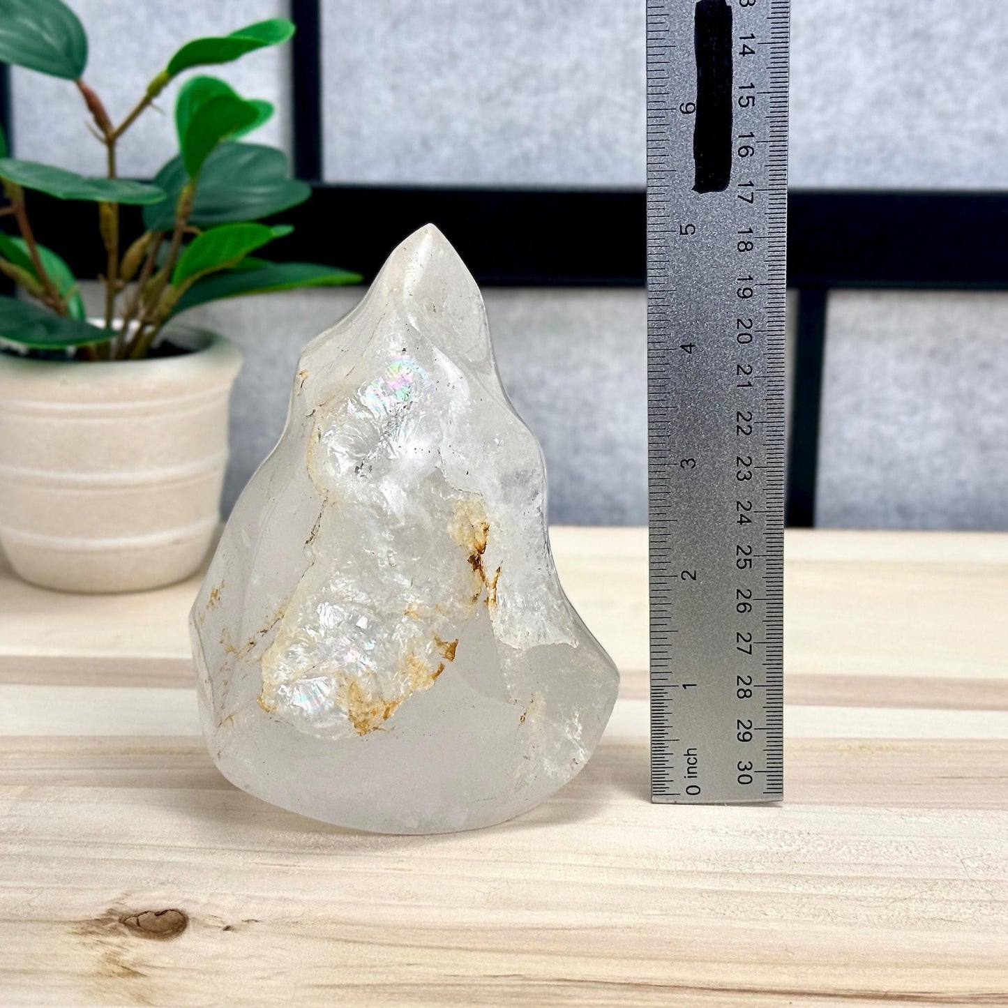 Large Clear Quartz Crystal Flame Carving, 2 lb. 5.7 oz. - Itsy's Crystal Cove LLC