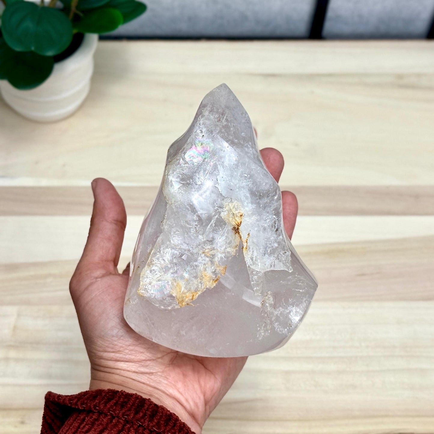 Large Clear Quartz Crystal Flame Carving, 2 lb. 5.7 oz. - Itsy's Crystal Cove LLC